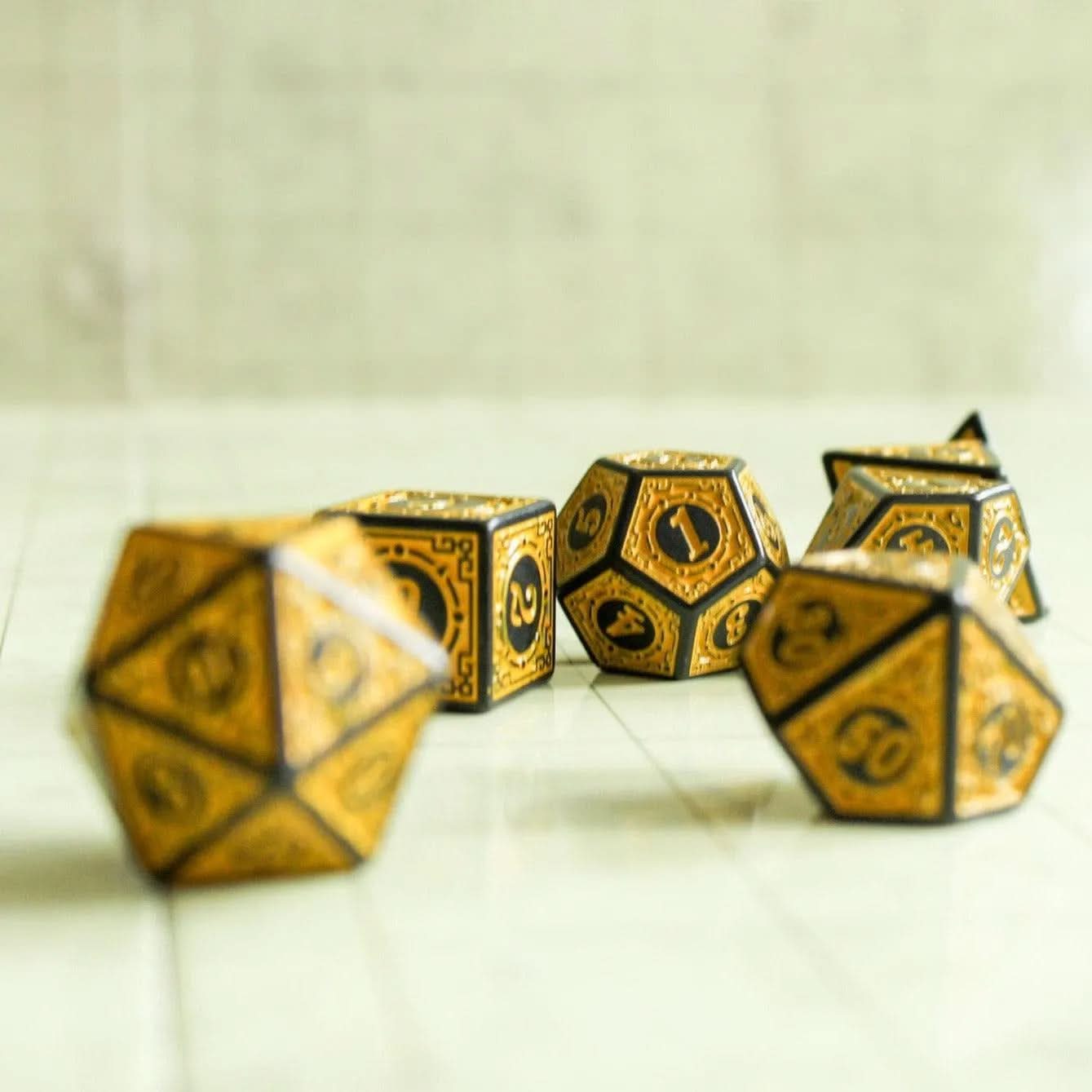 Yellow Zoltar TTRPG Dice Set | Yellow Zoltar Dice (7) | Polyhedral Dice | TTRPG | Chunky Dice | Old Fahsioned | Black Lined - MysteryDiceGoblins