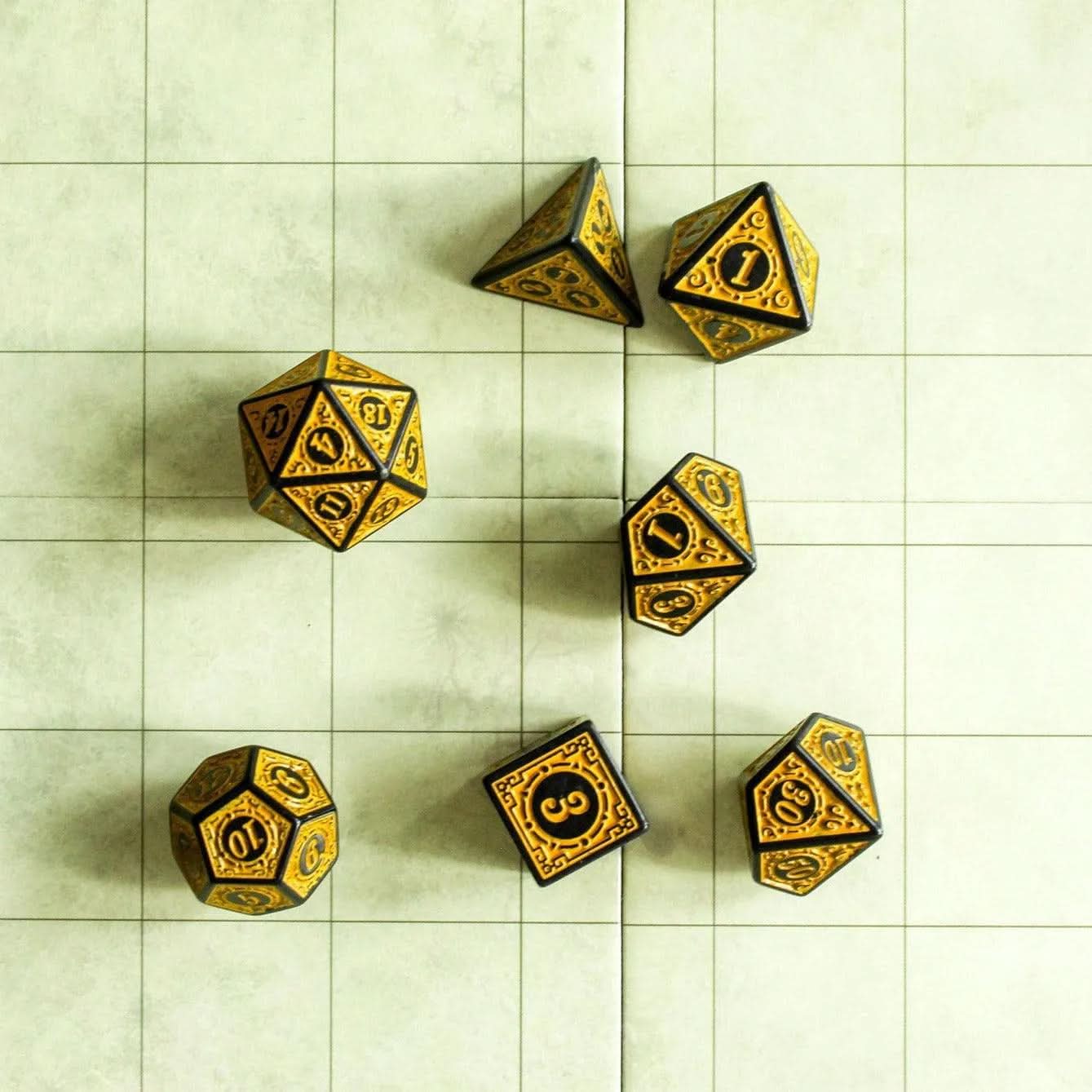 Yellow Zoltar TTRPG Dice Set | Yellow Zoltar Dice (7) | Polyhedral Dice | TTRPG | Chunky Dice | Old Fahsioned | Black Lined - MysteryDiceGoblins
