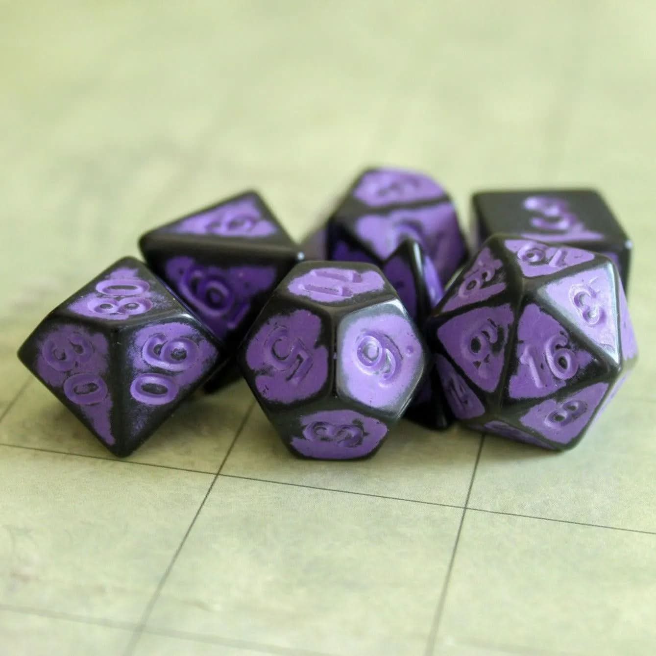 Archaic Purple TTRPG Dice Set | Purple Black Faded Dice (7) | Polyhedral Dice