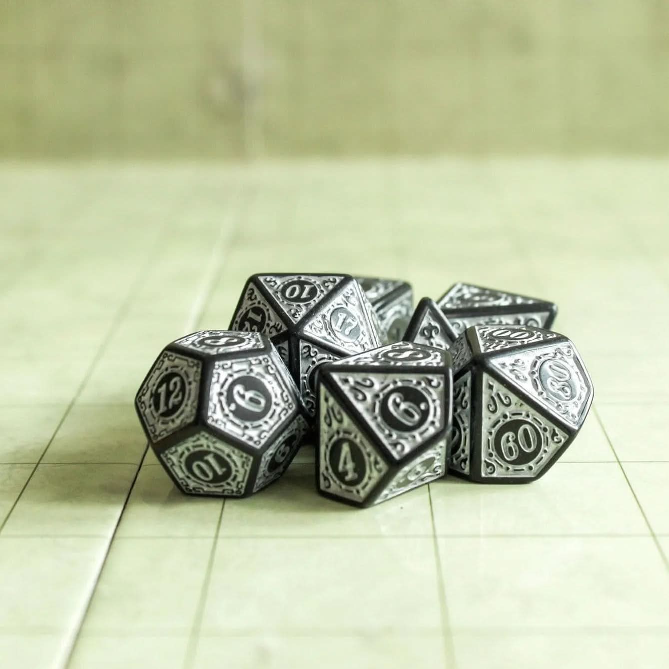 White Zoltar TTRPG Dice Set | White Zoltar Dice (7) | Polyhedral Dice | TTRPG | Chunky Dice | Old Fahsioned | Black Lined - MysteryDiceGoblins