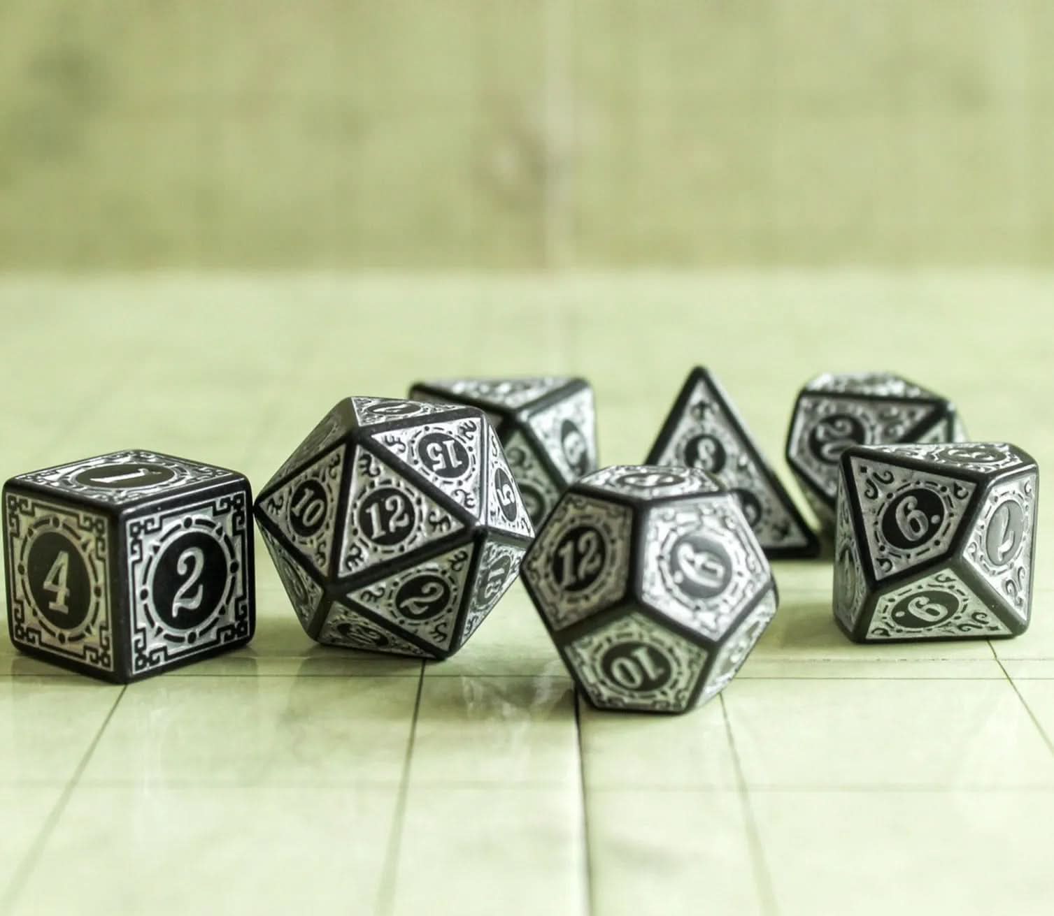 White Zoltar TTRPG Dice Set | White Zoltar Dice (7) | Polyhedral Dice | TTRPG | Chunky Dice | Old Fahsioned | Black Lined - MysteryDiceGoblins