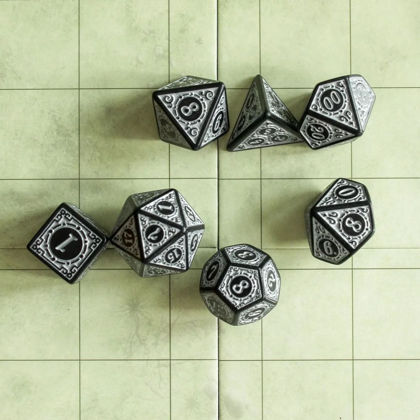 White Zoltar TTRPG Dice Set | White Zoltar Dice (7) | Polyhedral Dice | TTRPG | Chunky Dice | Old Fahsioned | Black Lined - MysteryDiceGoblins