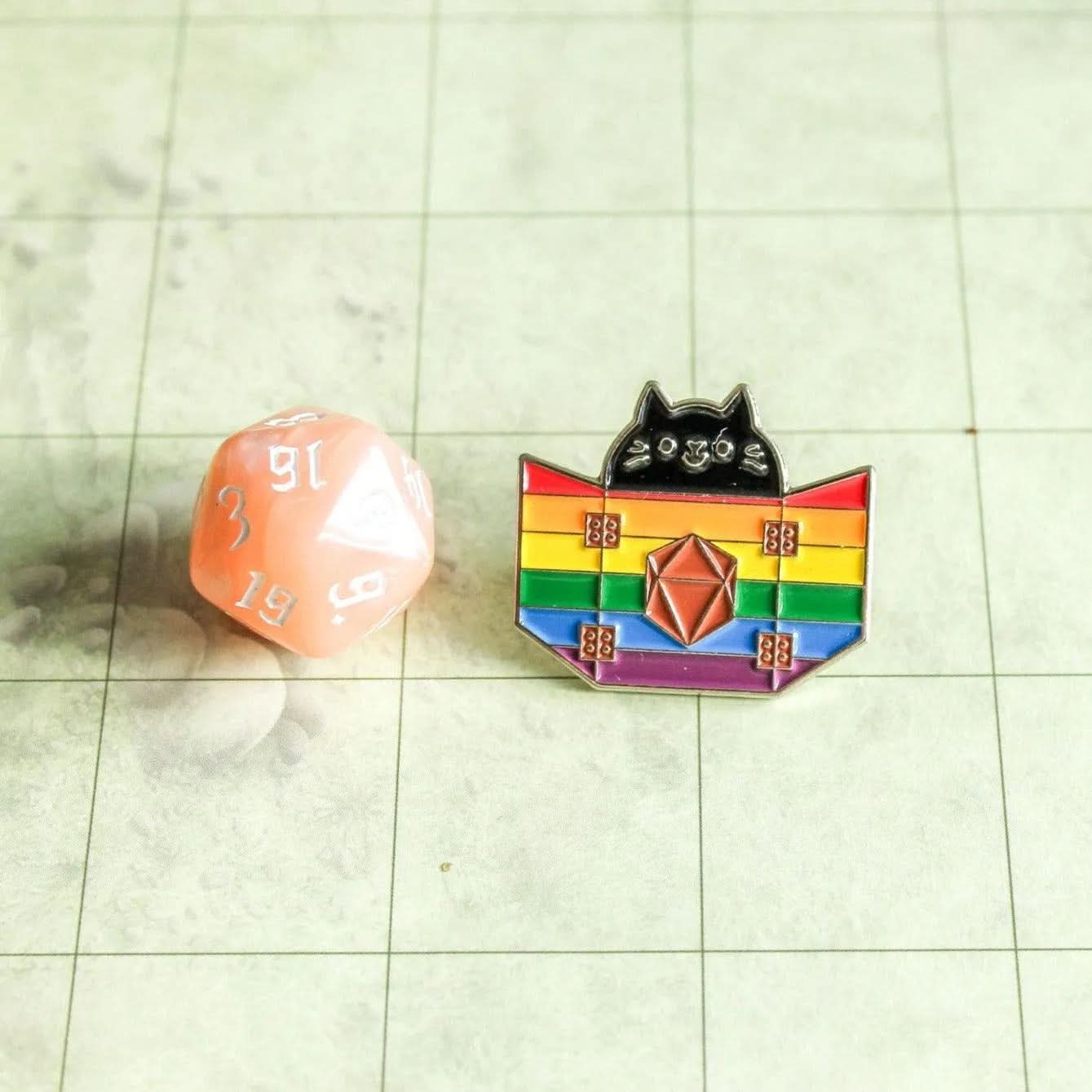 TTRPG Gift Rainbow Pride Dungeon Meowster Cat Badge Enamel Pin Broach LGBTQ - MysteryDiceGoblins