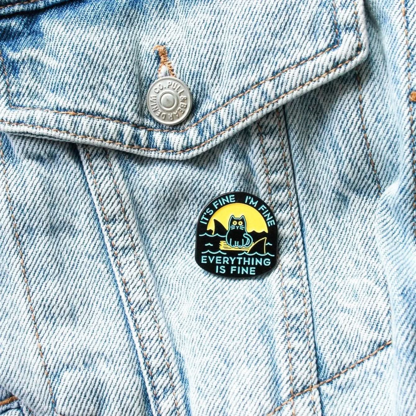 TTRPG Gift It's Fine I'm Fine Everything's Fine Sea Cat Badge Enamel Pin Broach | D&D Humorous Pin TTRPG RPG