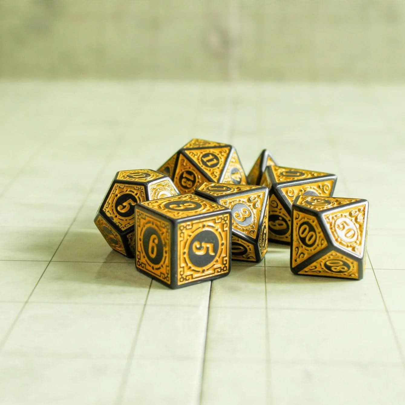 Yellow Zoltar TTRPG Dice Set | Yellow Zoltar Dice (7) | Polyhedral Dice | TTRPG | Chunky Dice | Old Fahsioned | Black Lined - MysteryDiceGoblins