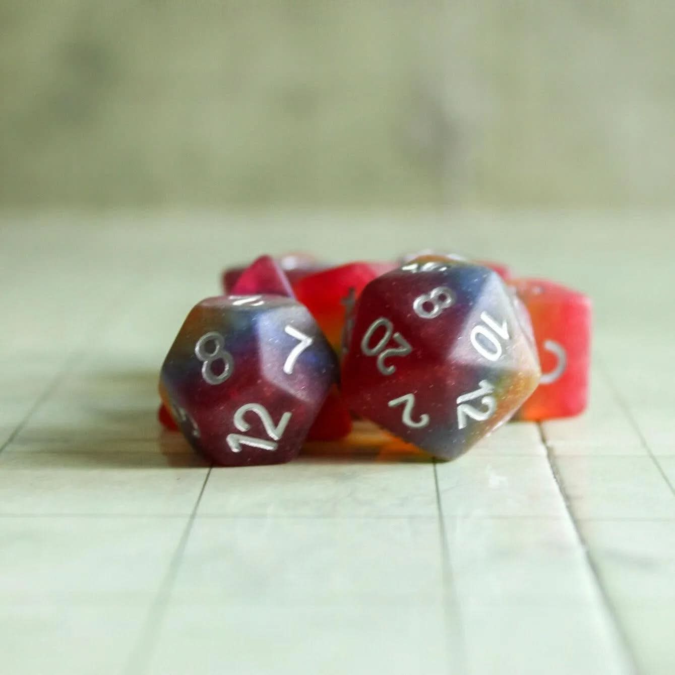 Pride Flag Dice, celebrate diversity and roll with style with these stunning multicoloured Pride LGBTQ+ polyhedral dice - MysteryDiceGoblins