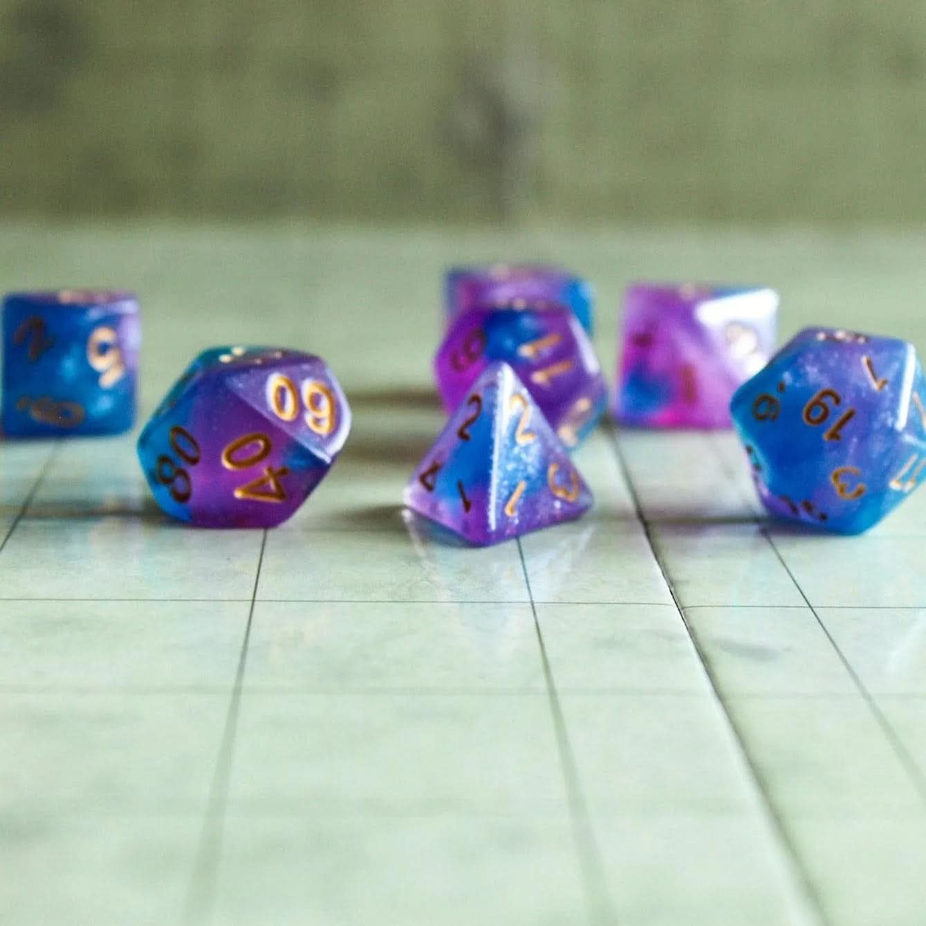 Pink and Blue Galaxy Dice Set