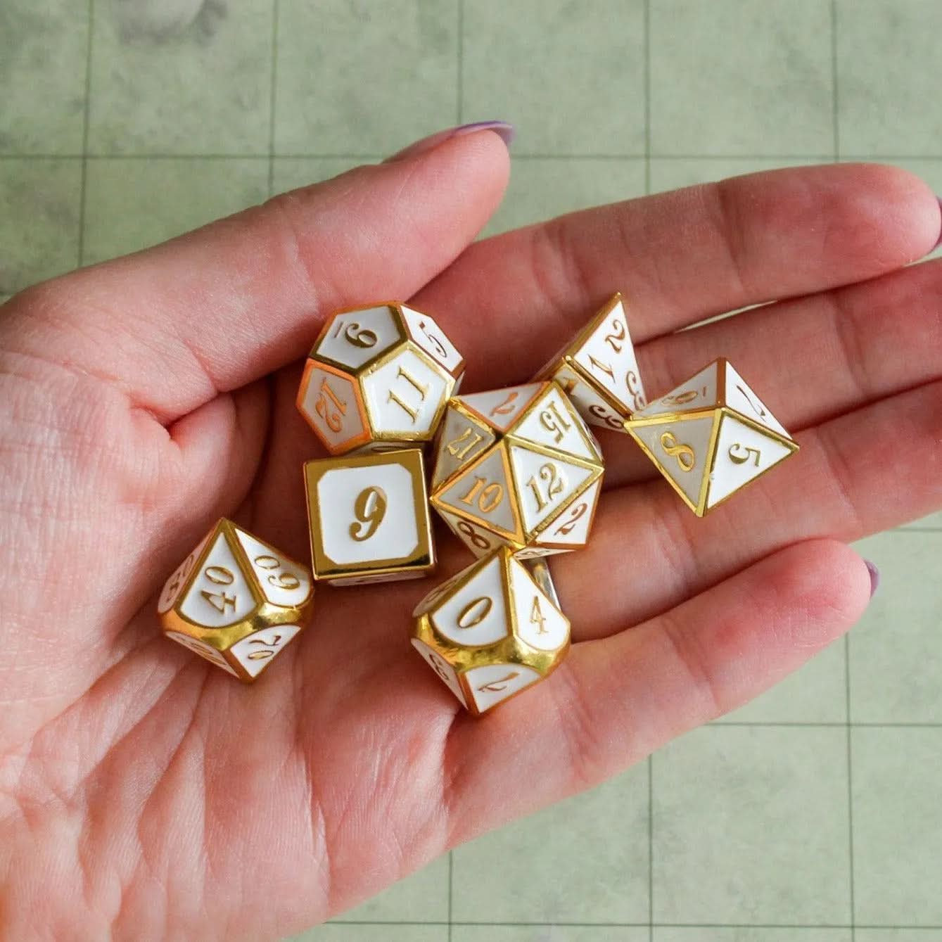 White and Gold Metal Dice Set