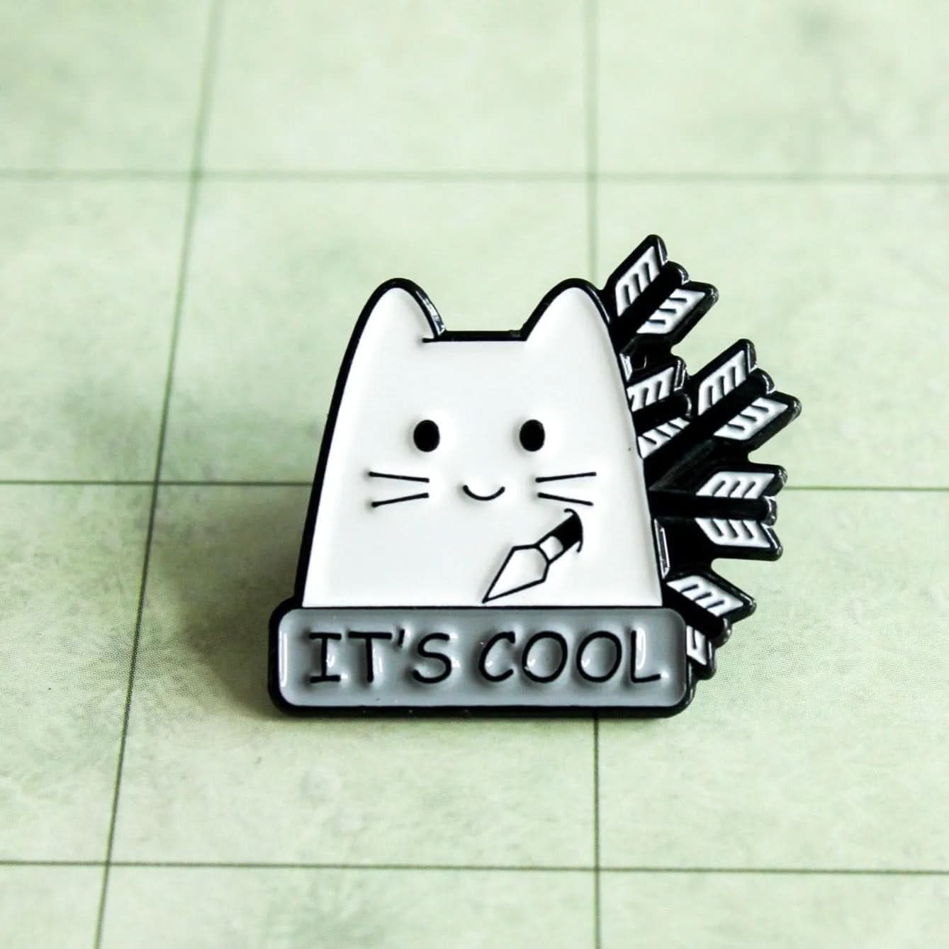 TTRPG Gift It's Cool Cat Badge Enamel Pin Broach - MysteryDiceGoblins
