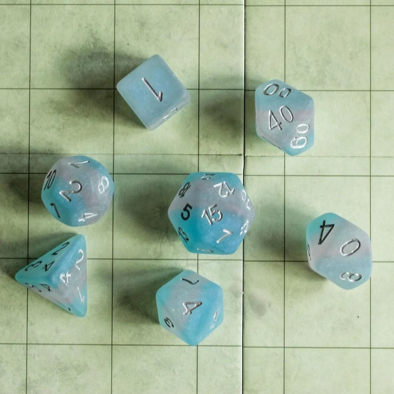 Trans Flag Dice, celebrate diversity and roll with style with these stunning multicoloured transgender polyhedral dice - MysteryDiceGoblins