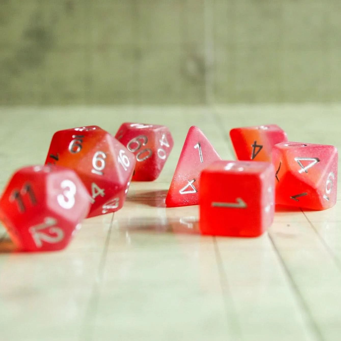 Lesbian Flag Dice, celebrate diversity and roll with style with these stunning multicoloured Lesbian polyhedral dice Orange and Red - MysteryDiceGoblins
