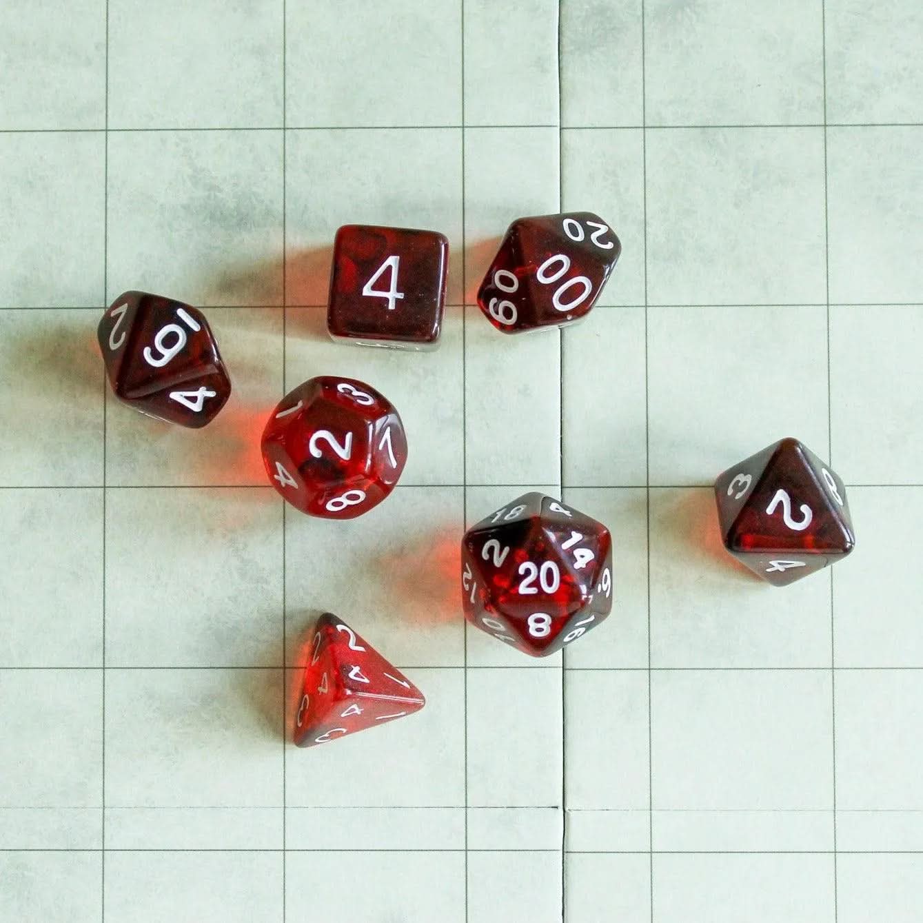 Red Smoke TTRPG Dice Set| Red Dice (7) | Polyhedral Dice | Transparent Dice See Through Dice | Black Smoke Two Tone - MysteryDiceGoblins