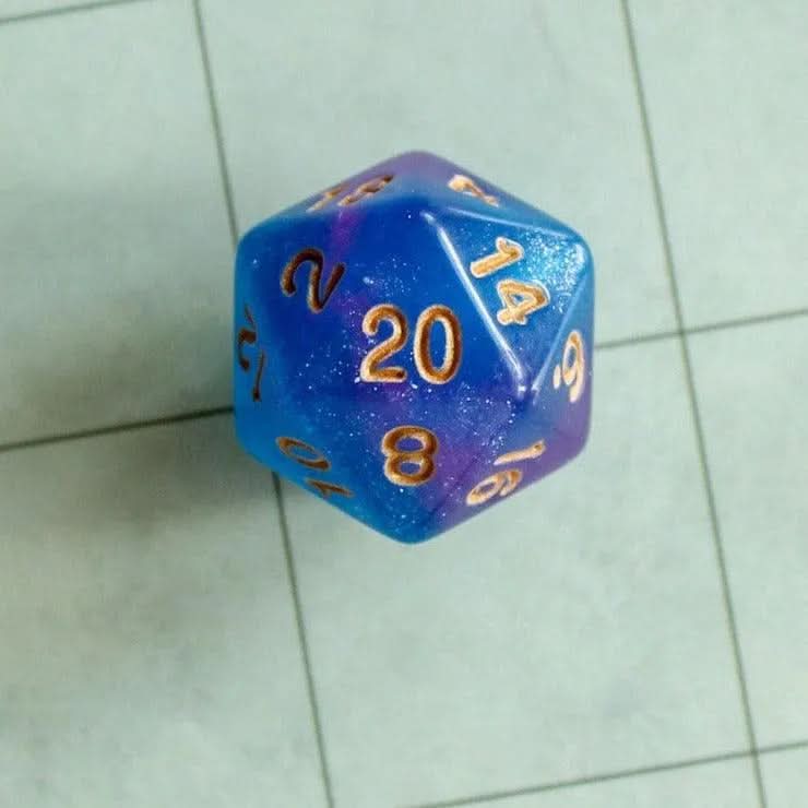 Mermaid Dice Set | for TTRPG | (7) | Polyhedral Dice Blue and Pink Misty Glitter Sparkle Dice with Gold Writing - MysteryDiceGoblins