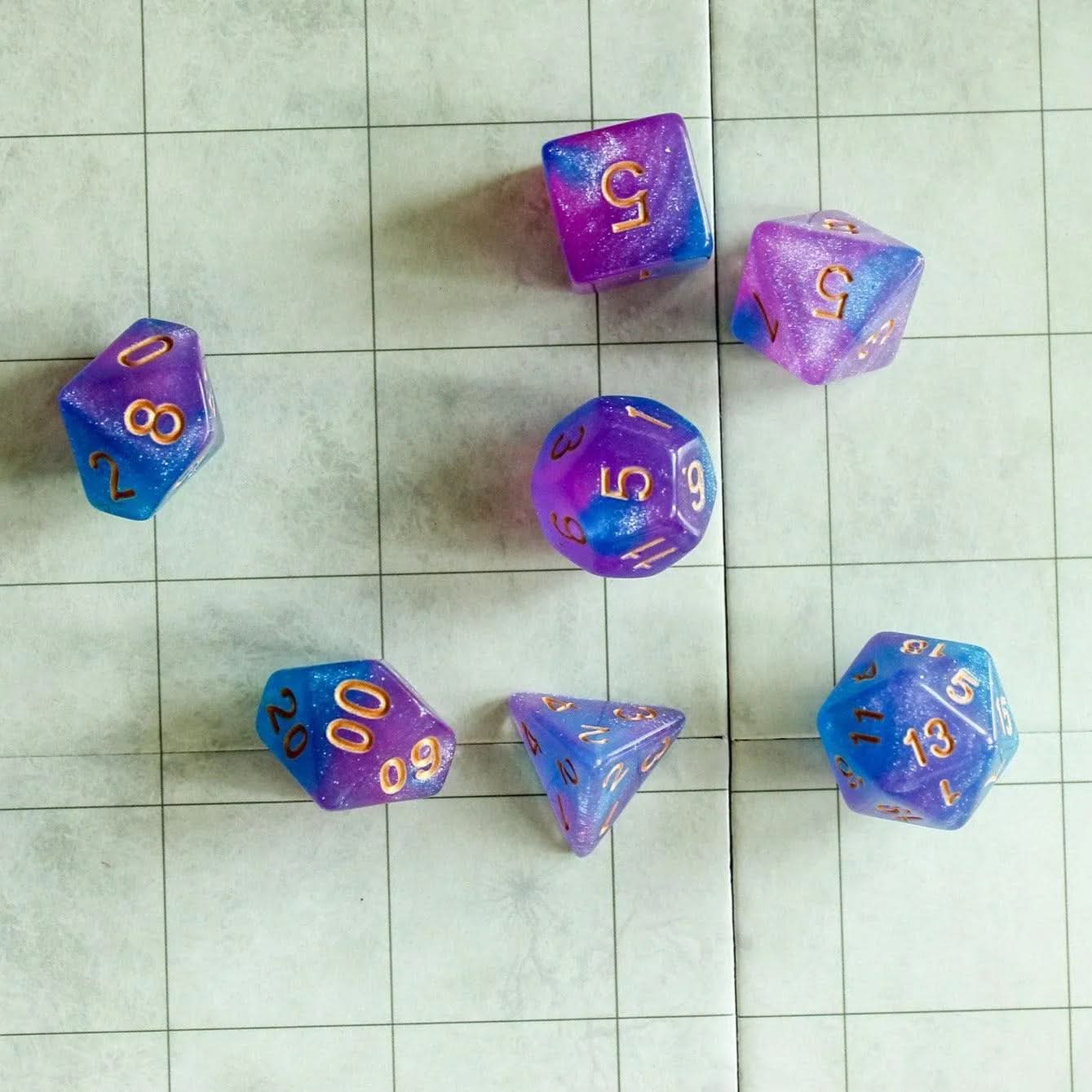 Pink and Blue Galaxy Dice Set