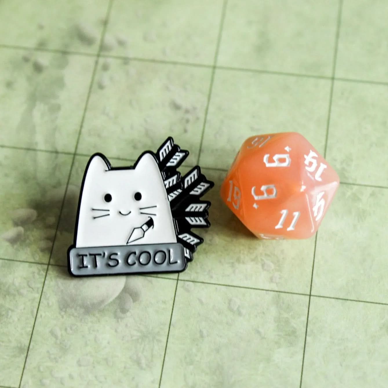 TTRPG Gift It's Cool Cat Badge Enamel Pin Broach - MysteryDiceGoblins