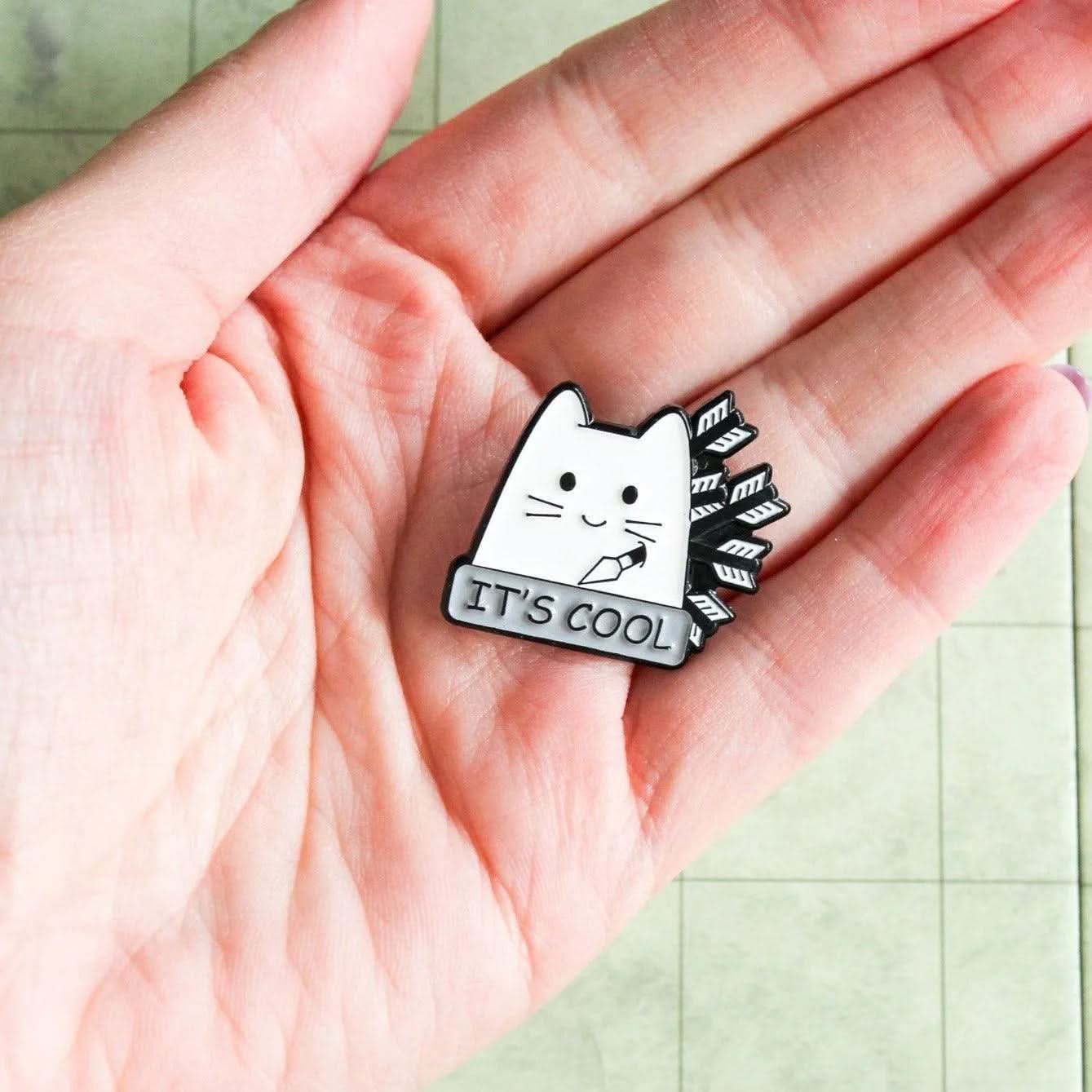 TTRPG Gift It's Cool Cat Badge Enamel Pin Broach - MysteryDiceGoblins