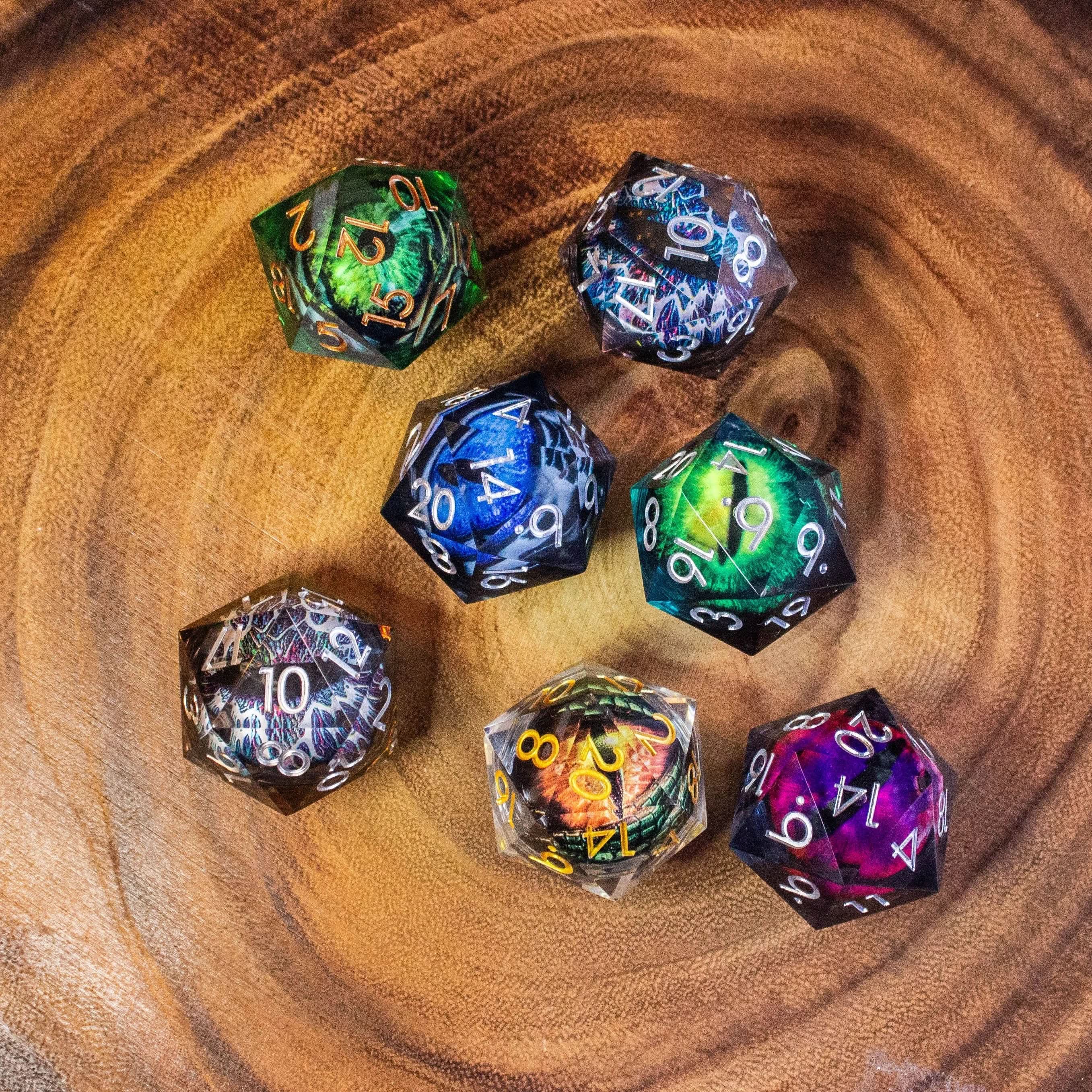 Liquid Core Eye of the Dragon - Moving Eye Giant Chunky D20 - Mystery Bag D20 - PU Leather Dice Bag Included - TTRPG Gift - MysteryDiceGoblins