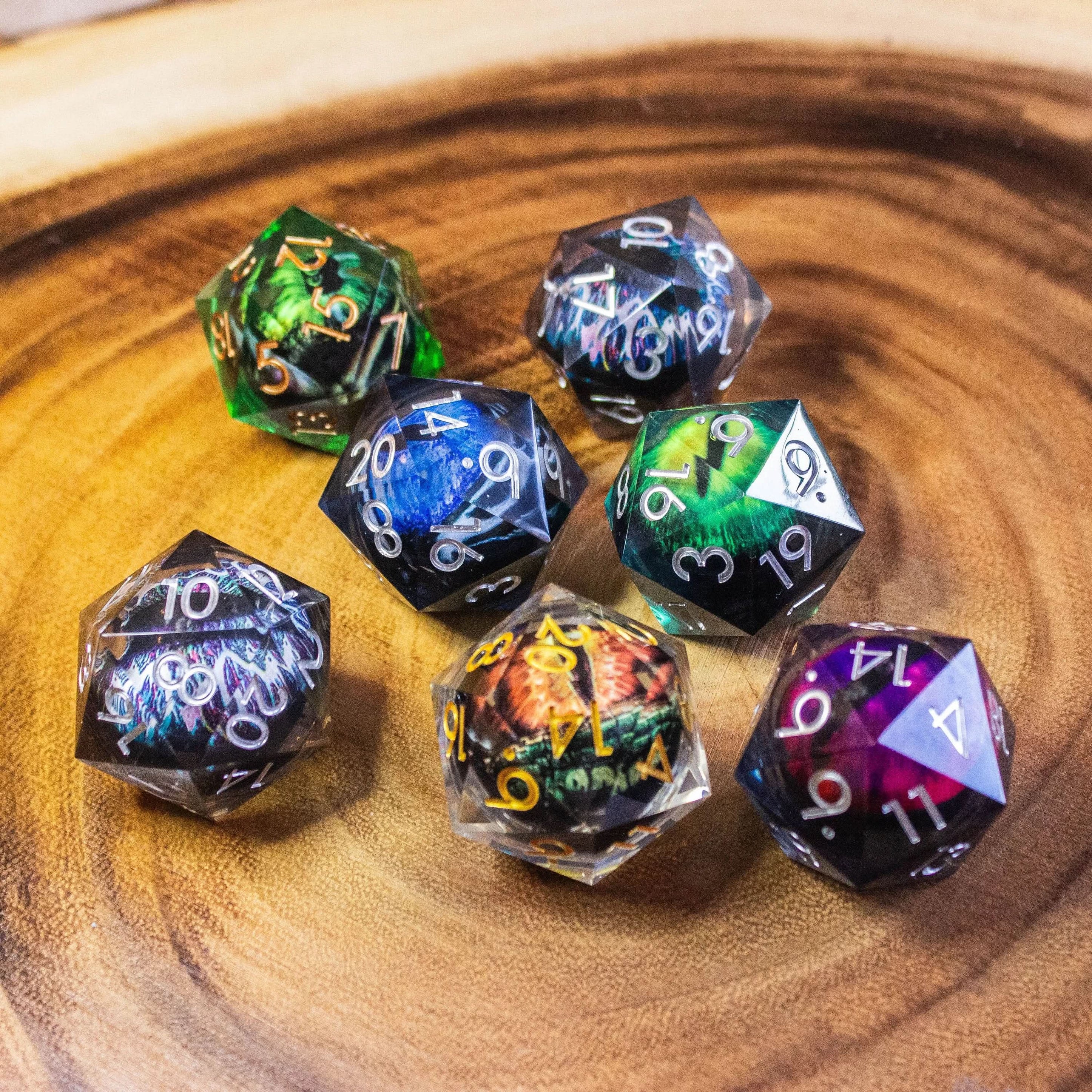 Liquid Core Eye of the Dragon - Moving Eye Giant Chunky D20 - Mystery Bag D20 - PU Leather Dice Bag Included - TTRPG Gift - MysteryDiceGoblins