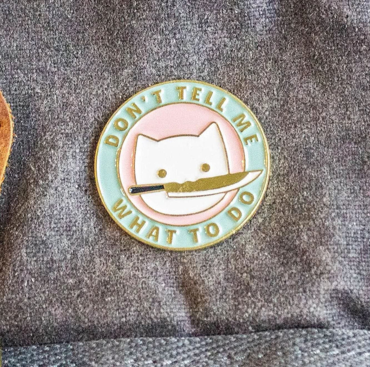 TTRPG Gift Don't Tell Me Cat Badge Enamel Pin Broach TTRPG Pin Gold Pink Green Pastel - MysteryDiceGoblins