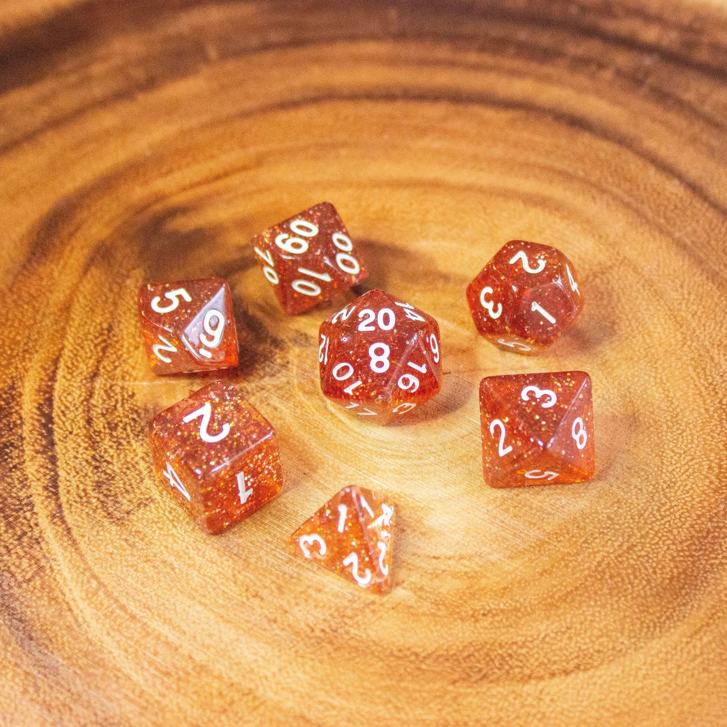 Amber Glitter Dice Set