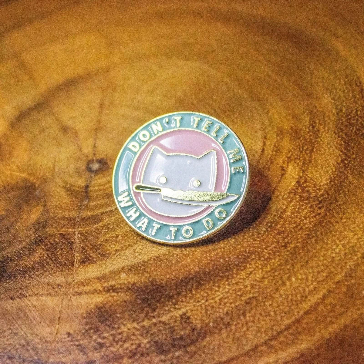 TTRPG Gift Don't Tell Me Cat Badge Enamel Pin Broach TTRPG Pin Gold Pink Green Pastel - MysteryDiceGoblins