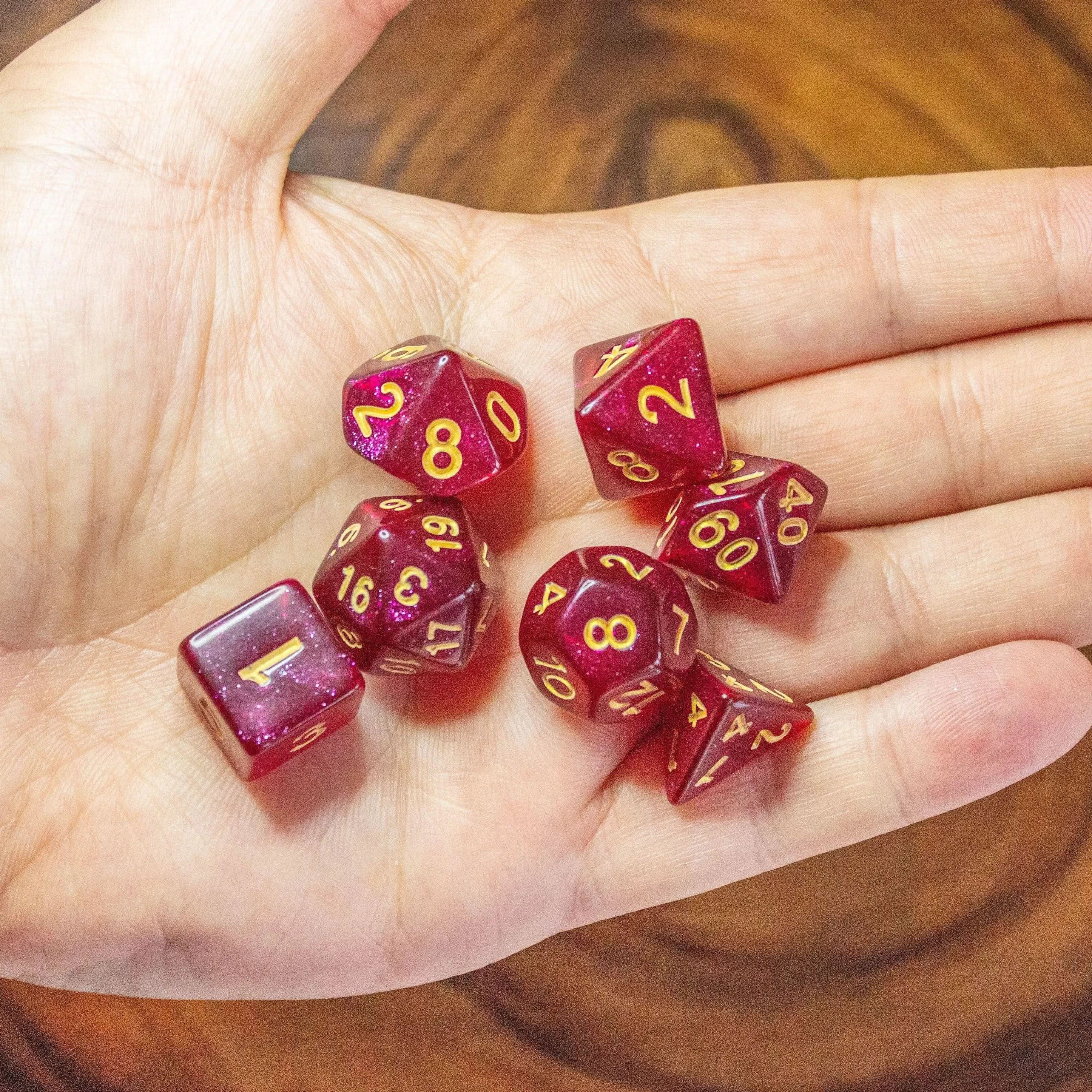 Red Shimmer Dice With White Numbers TTRPG Dice, roll with sophistication with these red polyhedral dice - MysteryDiceGoblins