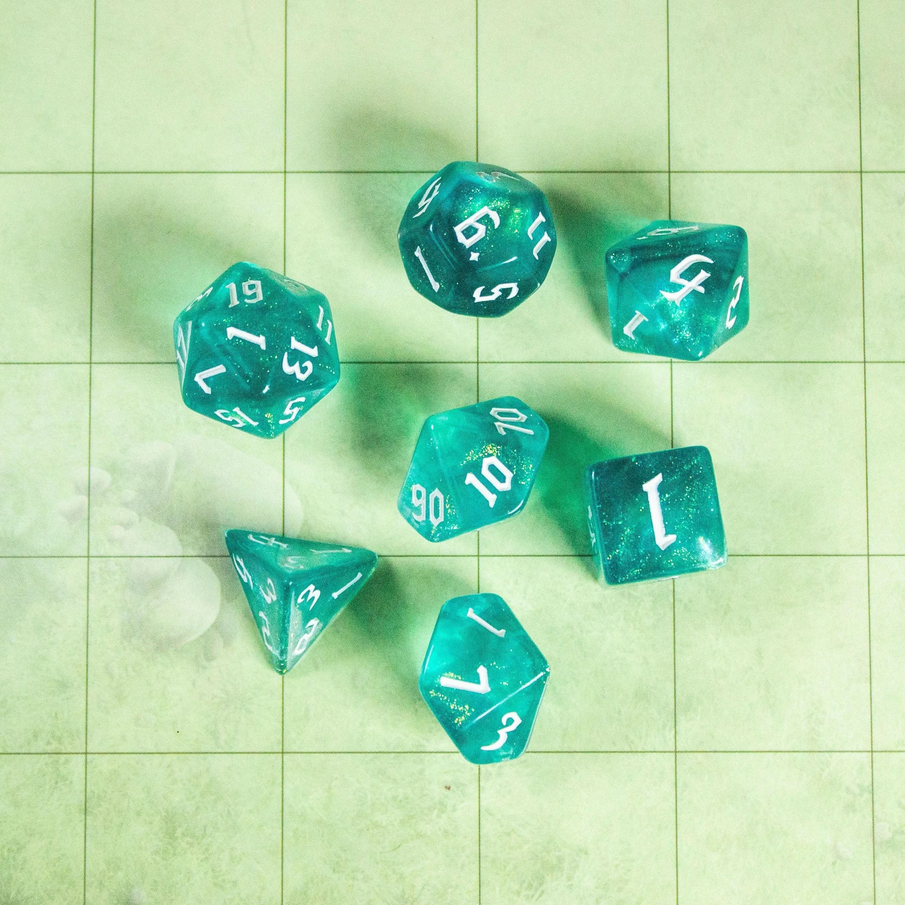 Aqua Fog TTRPG Dice. Channel the ethereal with these captivating, easy to read premium dice. Give your game a bit of sparkle. - MysteryDiceGoblins