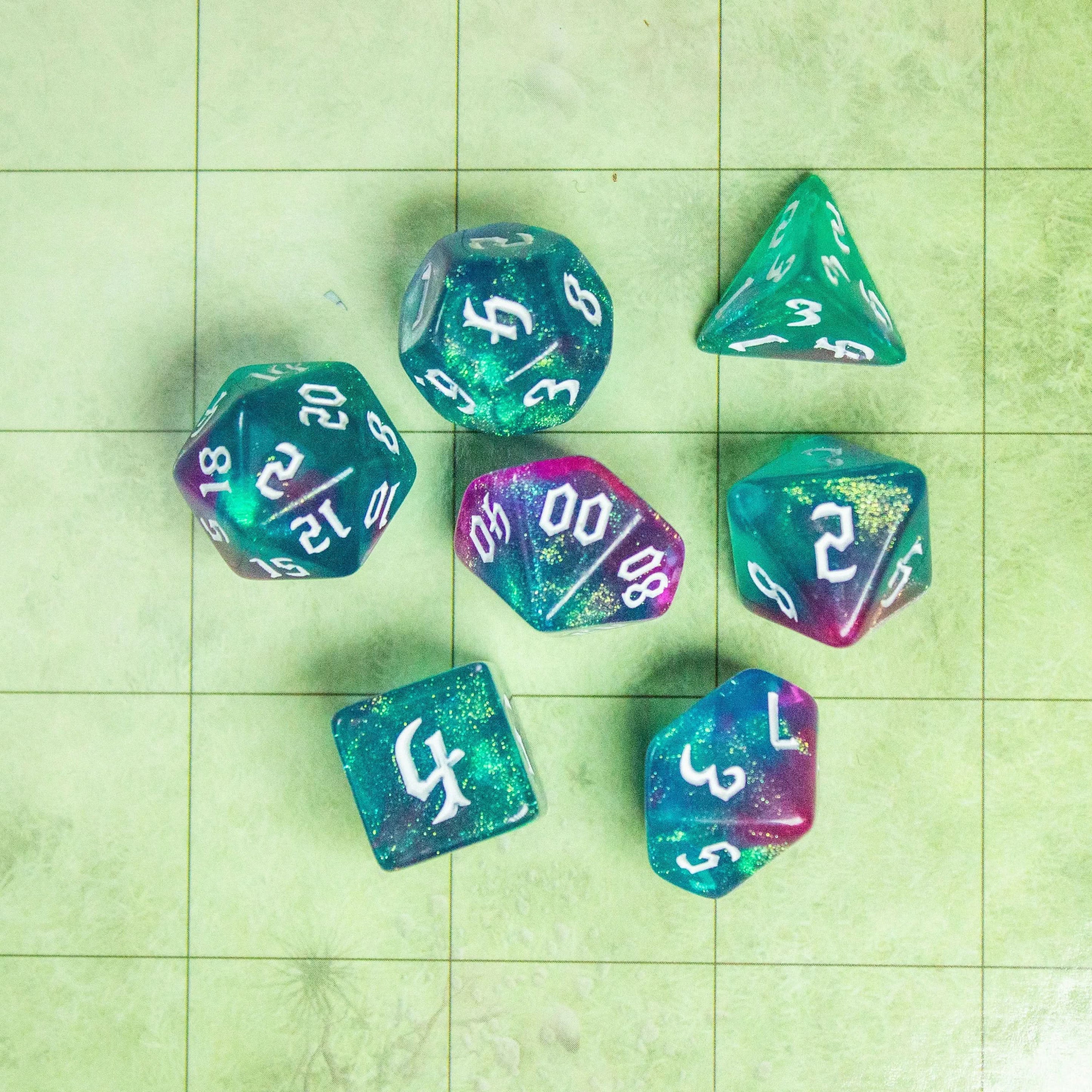 Blue and Purple Fog TTRPG Dice. Channel the ethereal with these captivating, easy to read premium dice. Give your game a bit of sparkle. - MysteryDiceGoblins