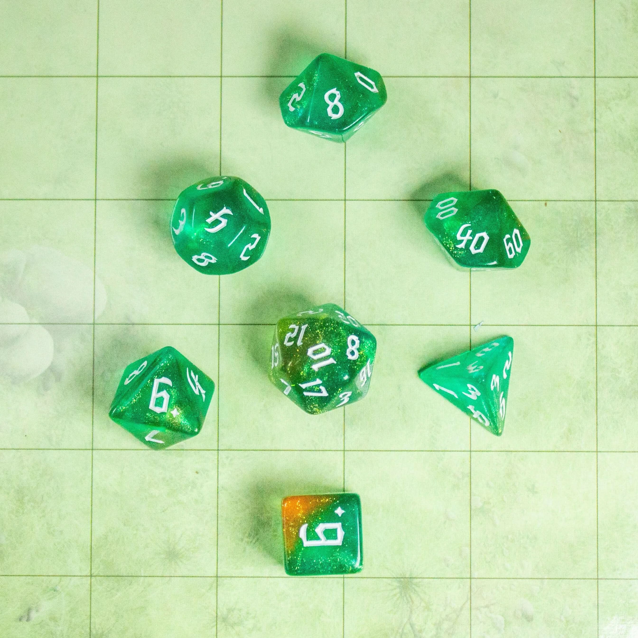 Forest Green Fog TTRPG Dice. Channel the ethereal with these captivating premium dice. Give your game a bit of sparkle. - MysteryDiceGoblins