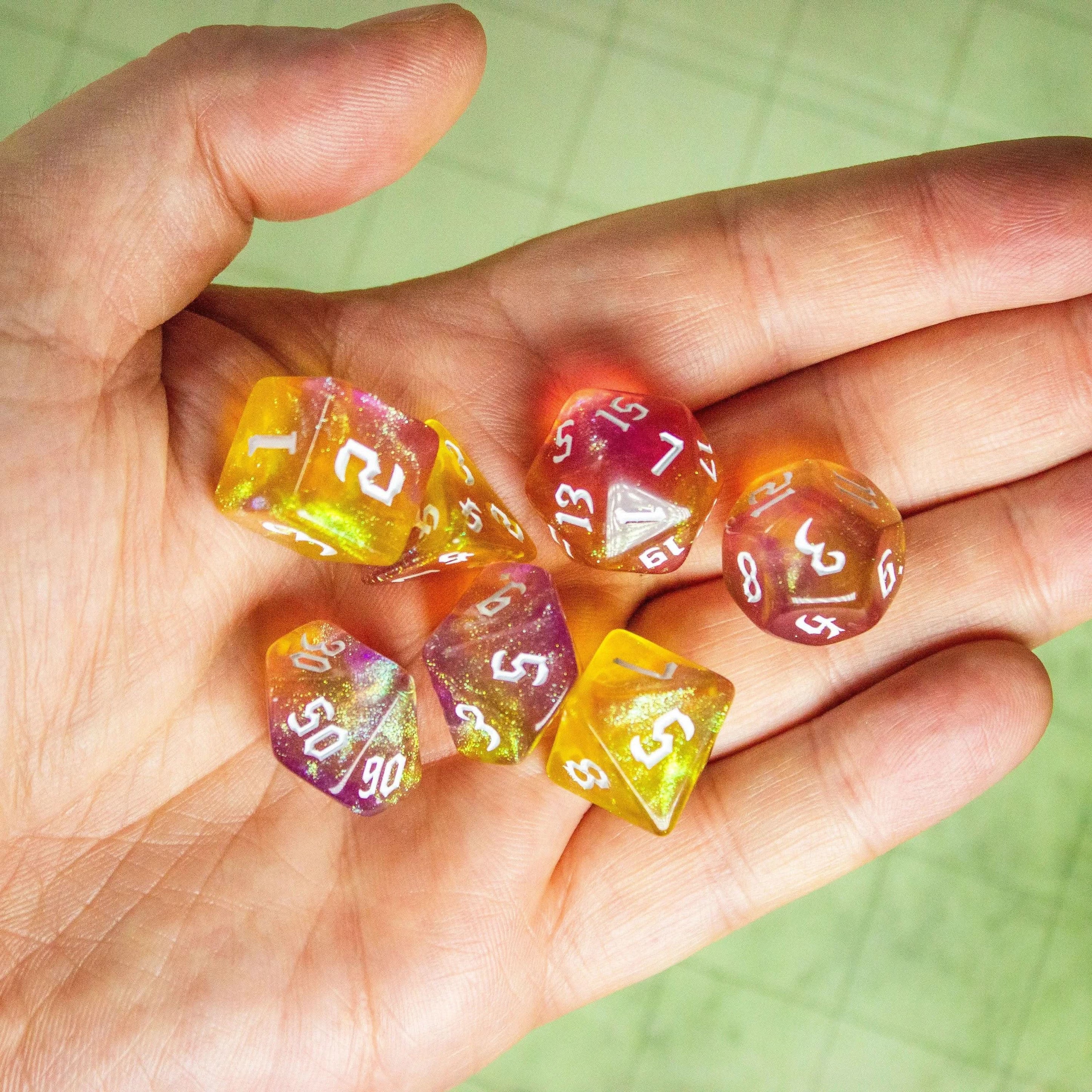 Yellow Fog TTRPG Dice. Channel the ethereal with these captivating, easy to read premium dice. Give your game a bit of sparkle. - MysteryDiceGoblins