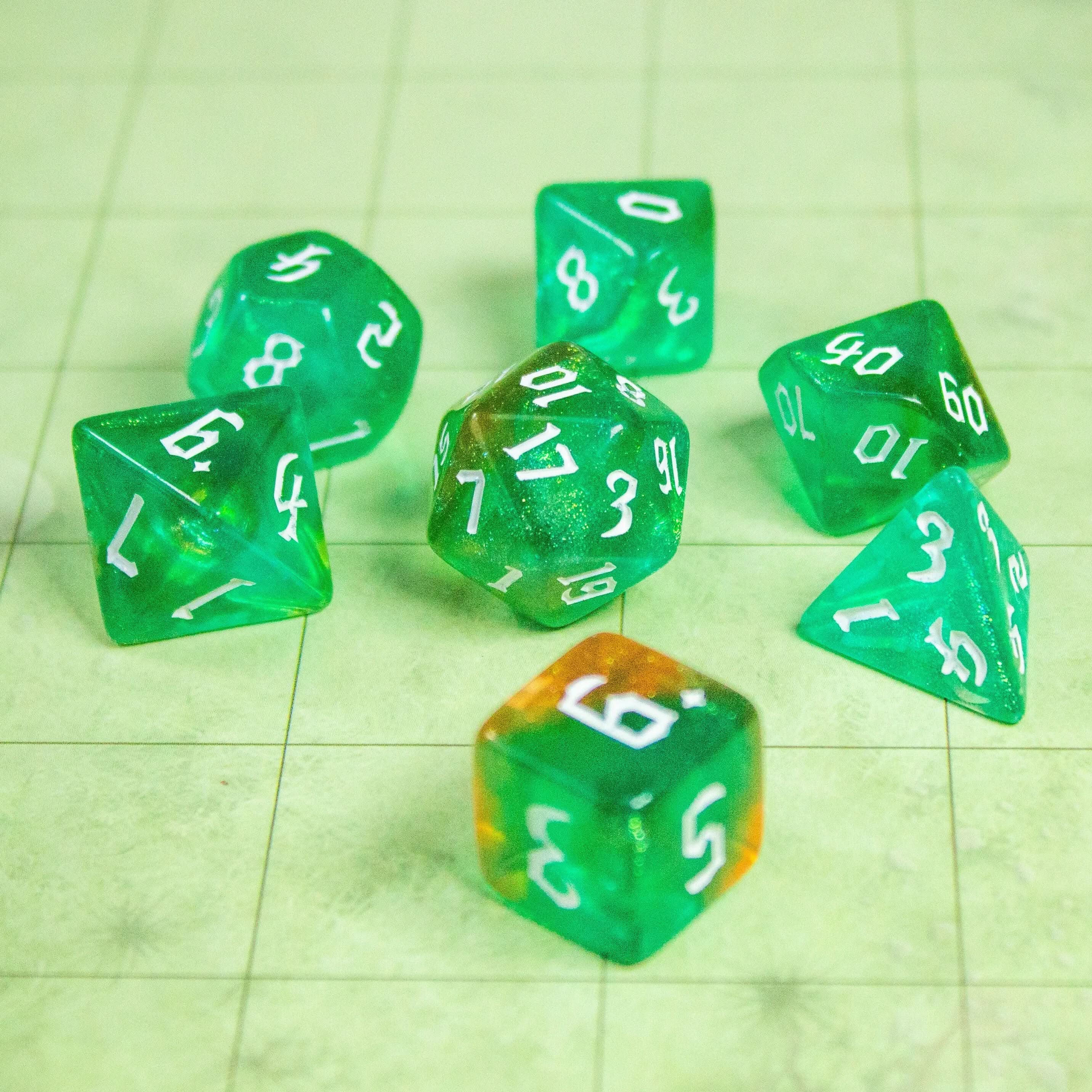 Forest Green Fog TTRPG Dice. Channel the ethereal with these captivating premium dice. Give your game a bit of sparkle. - MysteryDiceGoblins
