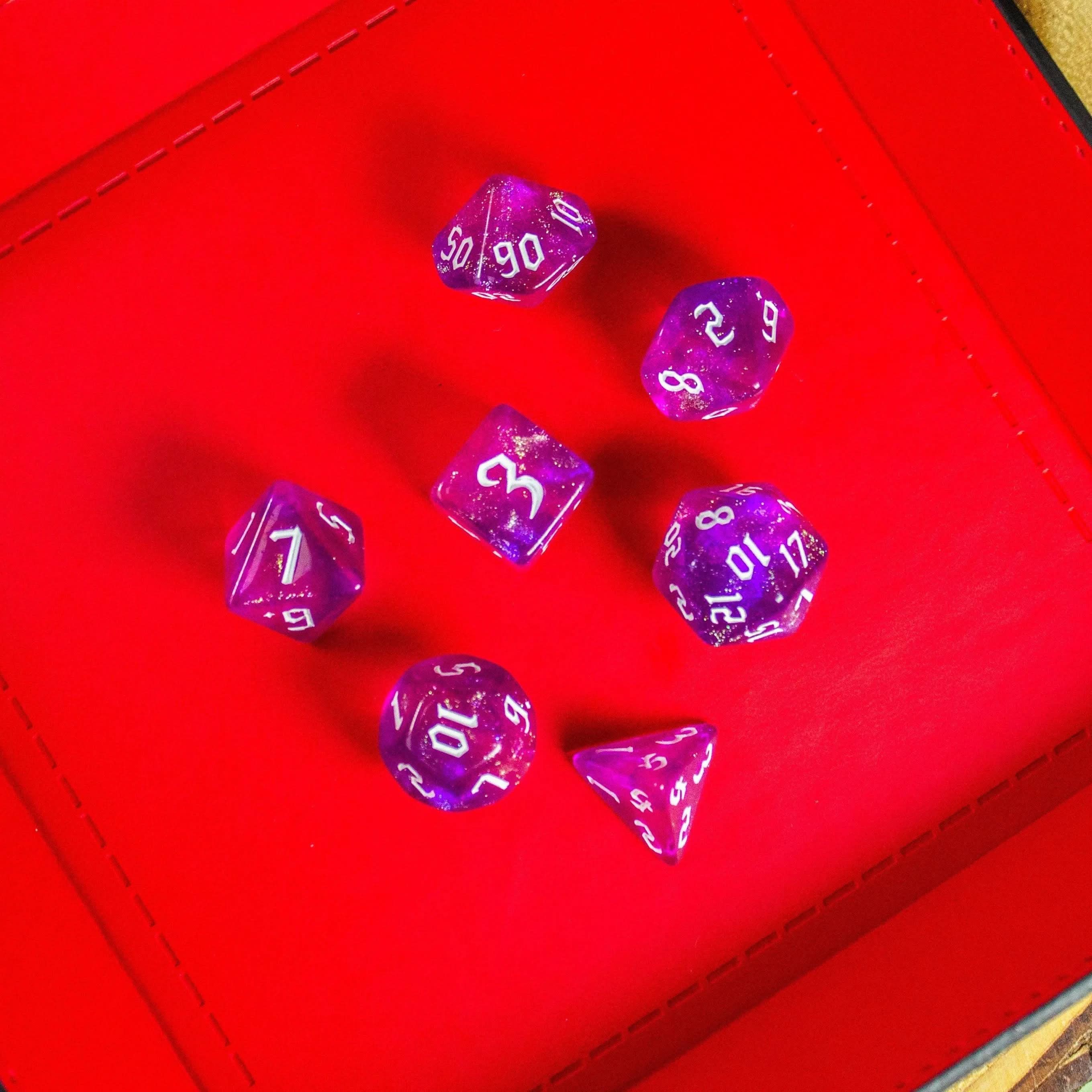 Violet Fog TTRPG Dice. Channel the ethereal with these captivating, easy to read premium dice. Give your game a bit of sparkle. - MysteryDiceGoblins