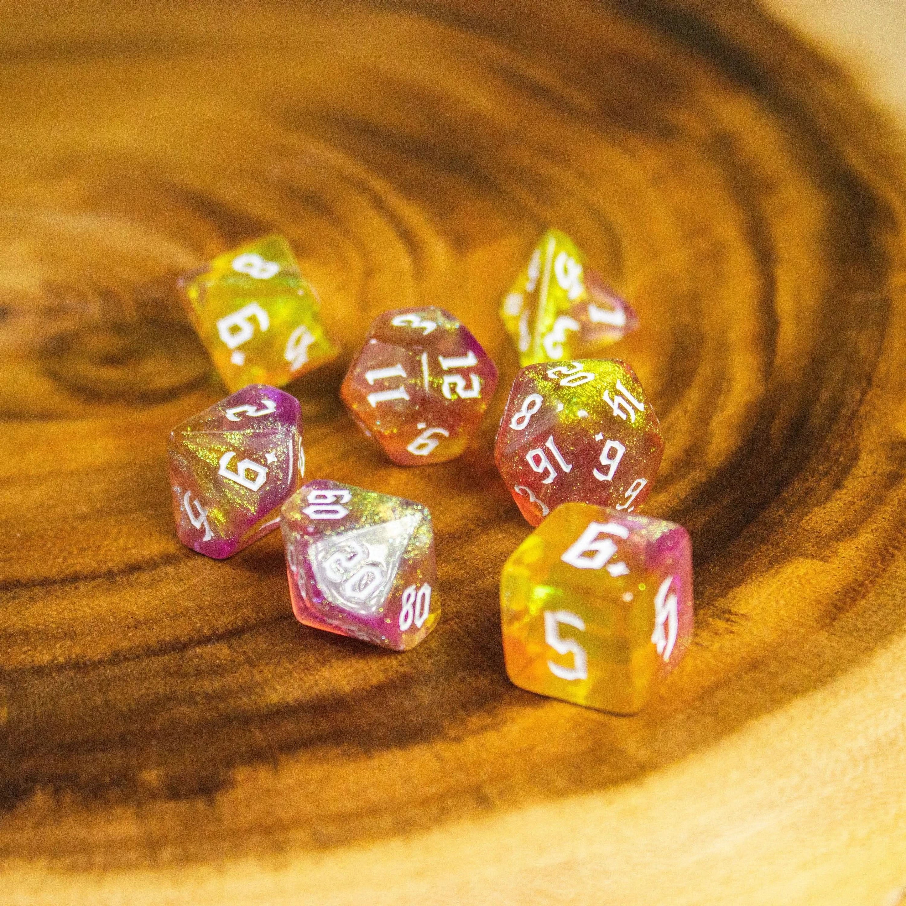 Yellow Fog TTRPG Dice. Channel the ethereal with these captivating, easy to read premium dice. Give your game a bit of sparkle. - MysteryDiceGoblins