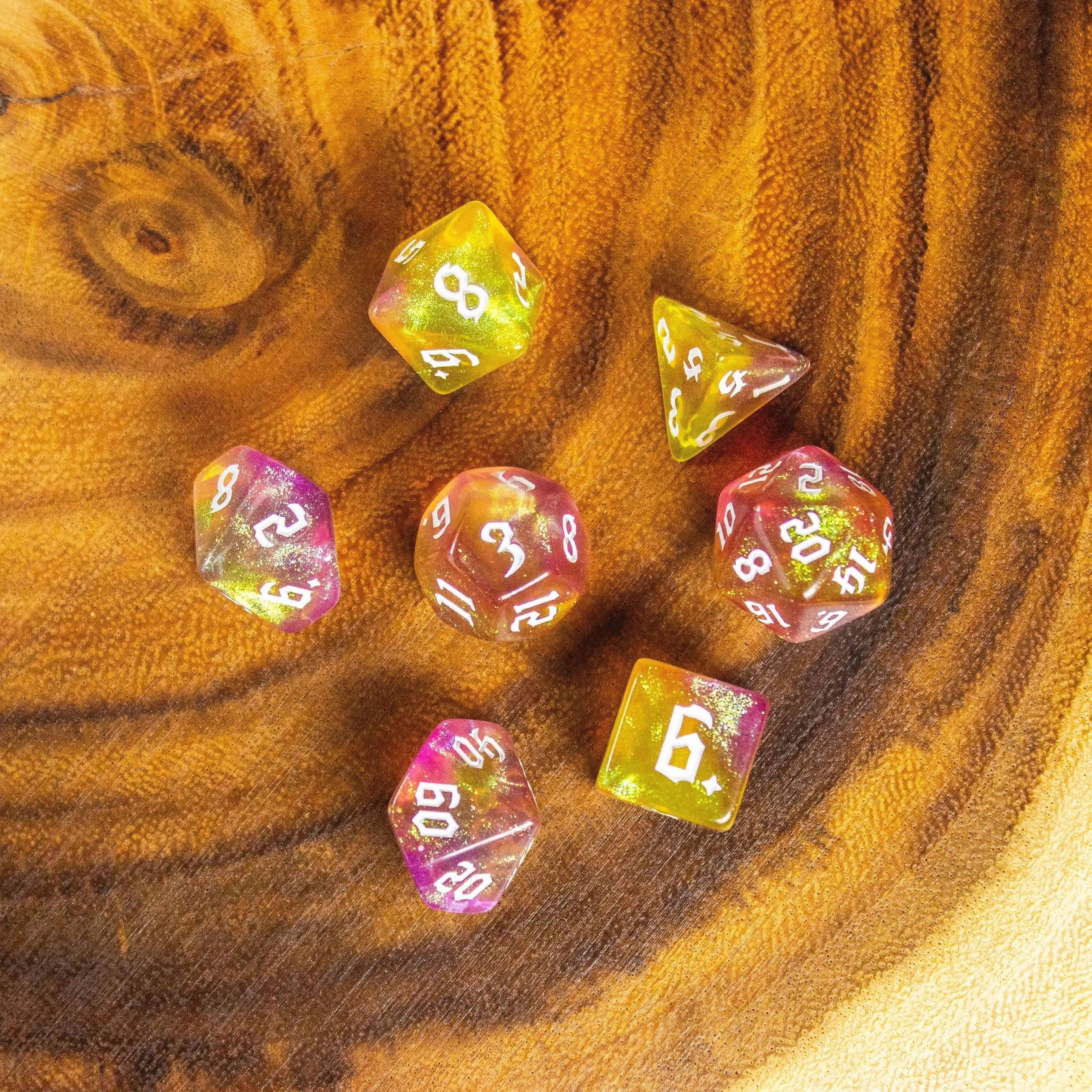Yellow Fog TTRPG Dice. Channel the ethereal with these captivating, easy to read premium dice. Give your game a bit of sparkle. - MysteryDiceGoblins