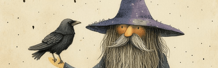 Wizard holding a find familiar 5e conjured black raven