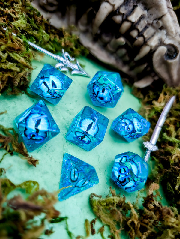 Icy Blue Dragon Eye Dice Set