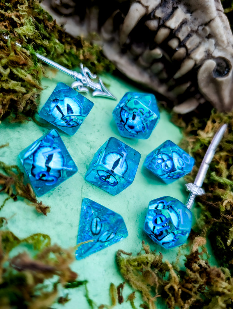 Icy Blue Dragon Eye Dice Set