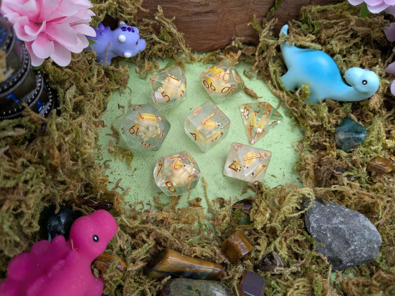 Yellow Stegosaurus Inclusion Dice Set