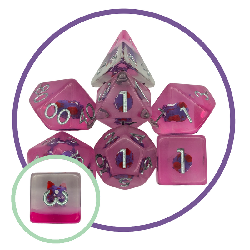 Pink Devil Inclusion Dice Set