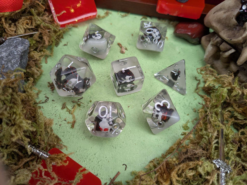 Black and White Grim Reaper Inclusion Dice Set