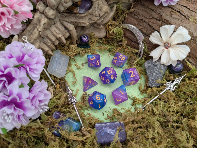 Pink and Blue Galaxy Dice Set