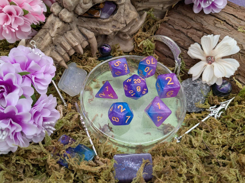 Pink and Blue Galaxy Dice Set