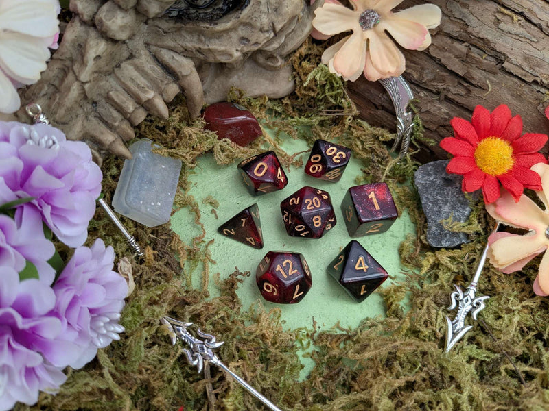 Red and Black Galaxy Dice Set