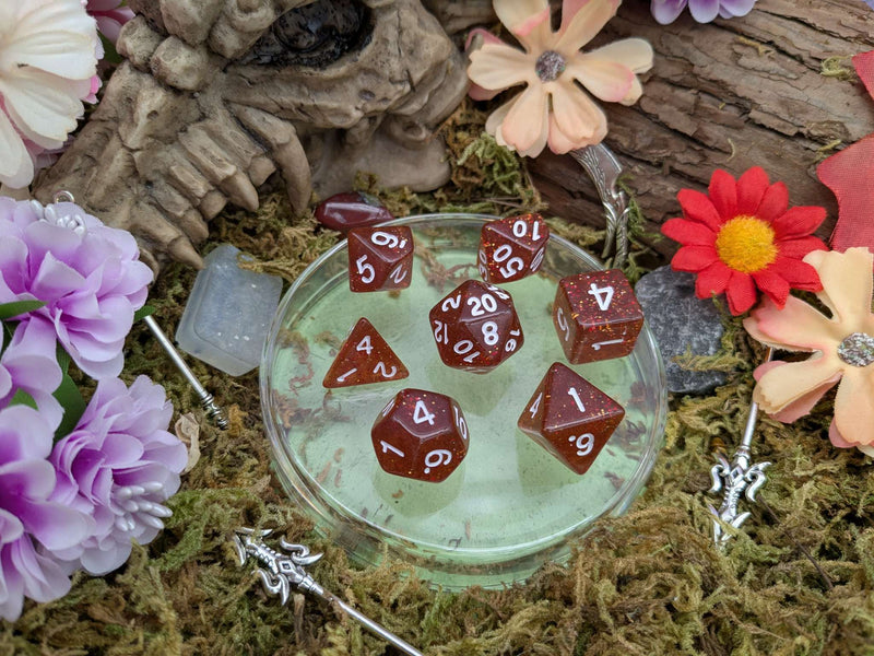 Amber Glitter Dice Set