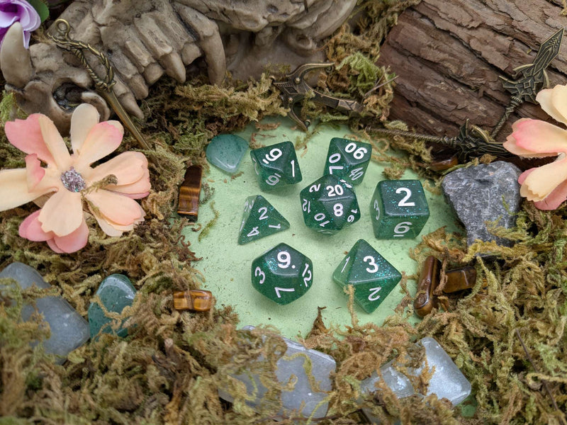 Green Glitter Dice Set