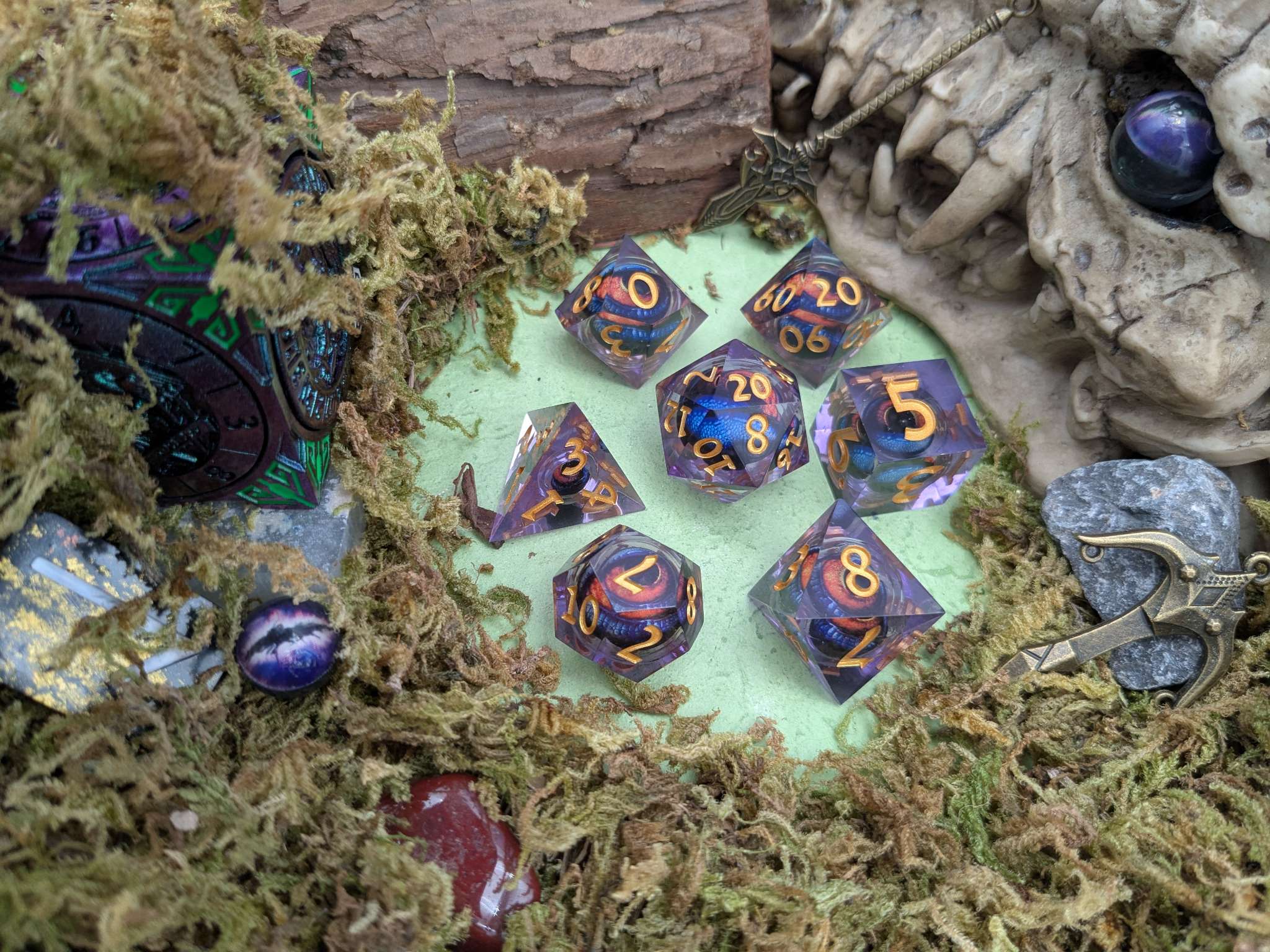 Dragon Eye Purple and Orange Liquid Core Dice Set