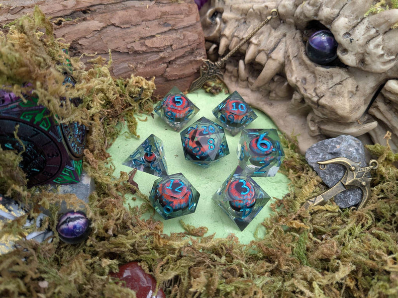 Hydra Eye Blue and Orange Liquid Core Dice Set