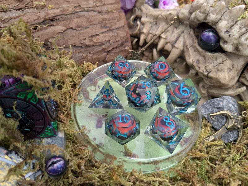 Hydra Eye Blue and Orange Liquid Core Dice Set