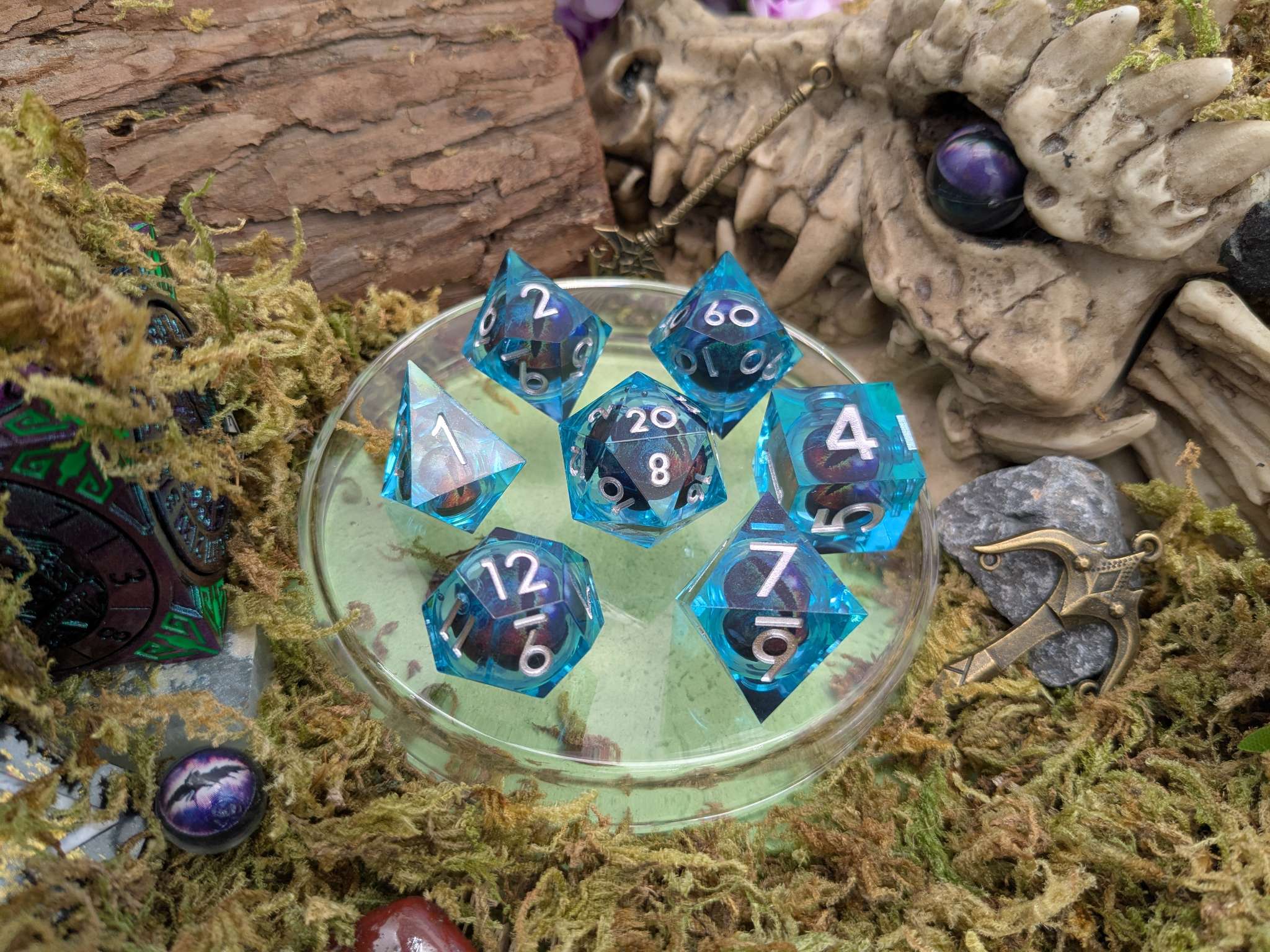 Light Blue Snake Eye Liquid Core Dice Set