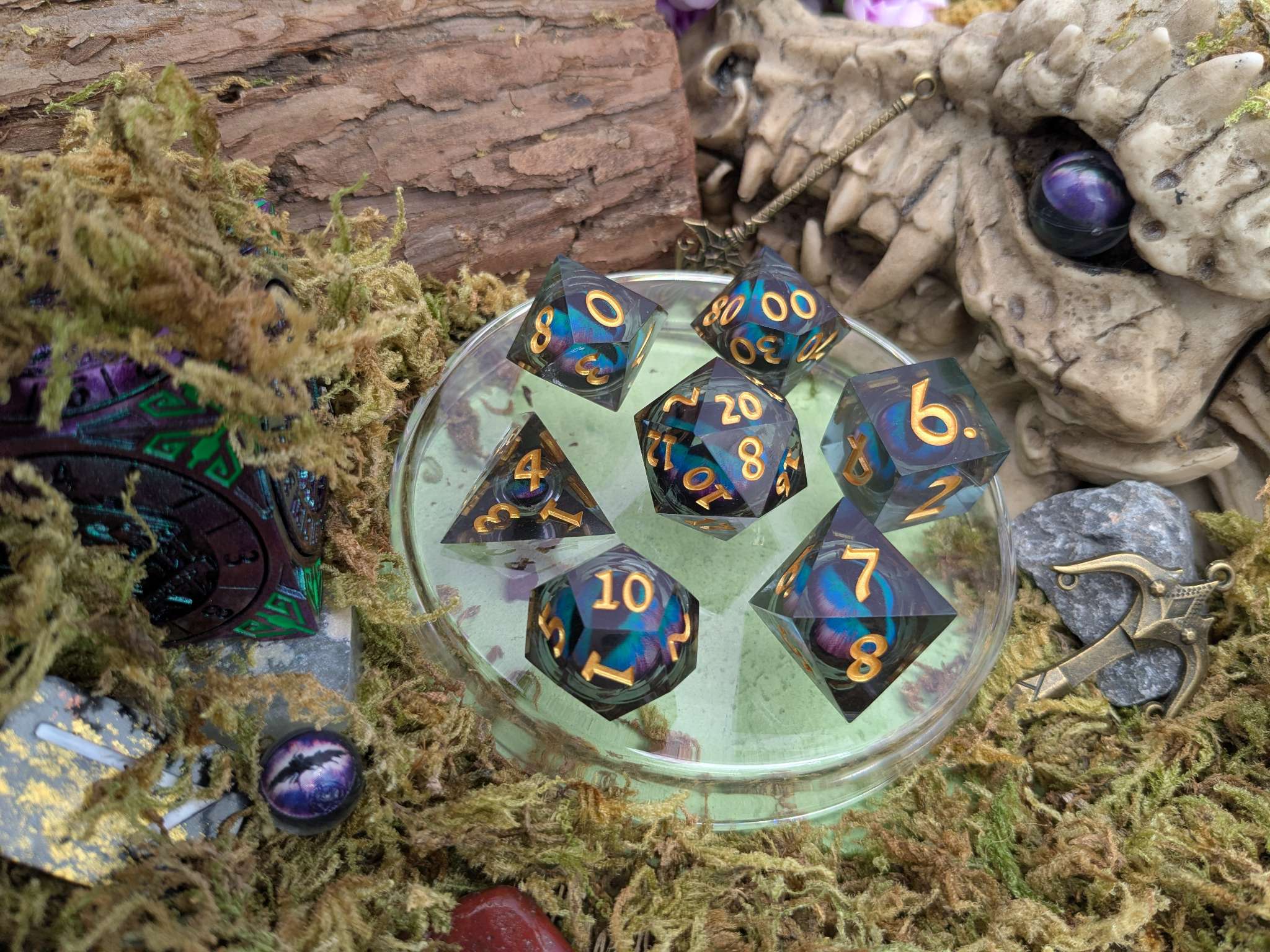 Snake Eye Purple and Blue Liquid Core Dice Set